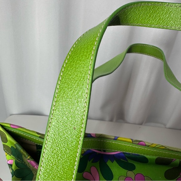 Rare Kate Spade Icon Green Floral Print Zip-Top Tote Bag Canvas Leather Handles - Picture 15 of 15